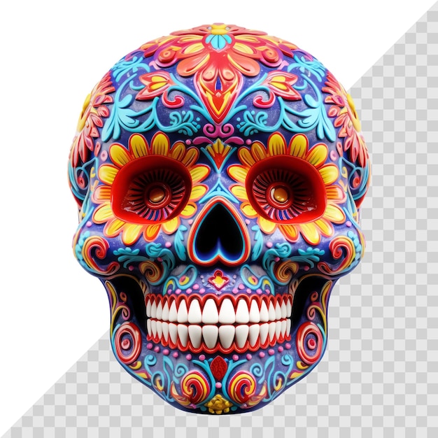 Calavera tradicional calavera de azúcar 3d aislada sobre fondo blanco el símbolo del día de los muertos