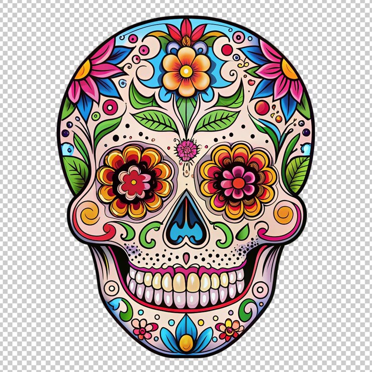PSD calaveras cráneos de azúcar sobre un fondo transparente