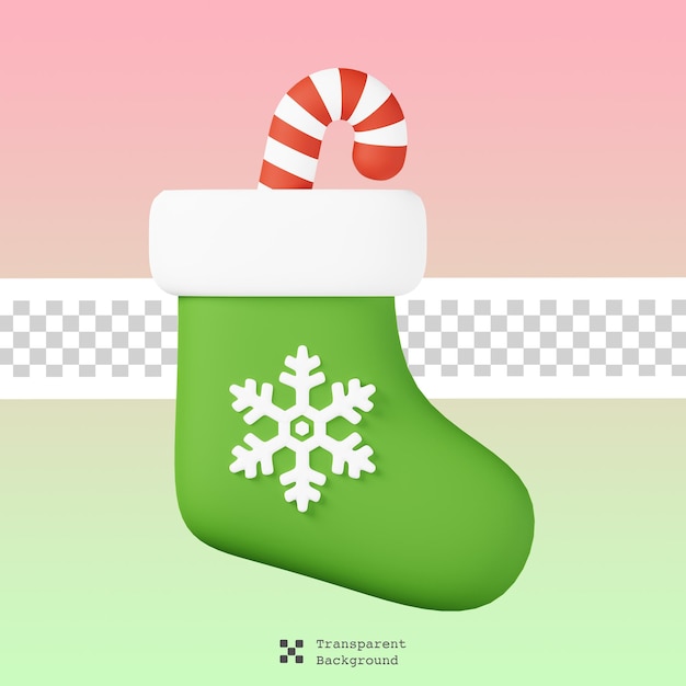 PSD calcetín de navidad con caramelo aislado. navidad, concepto de icono de celebración de vacaciones de año nuevo. renderizado 3d