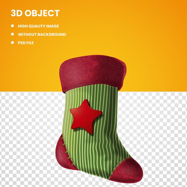PSD calcetín de navidad con estampa de estrella verde y roja