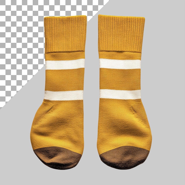 PSD calcetines con dos rayas en el lado de color amarillo mostaza con fondo blanco