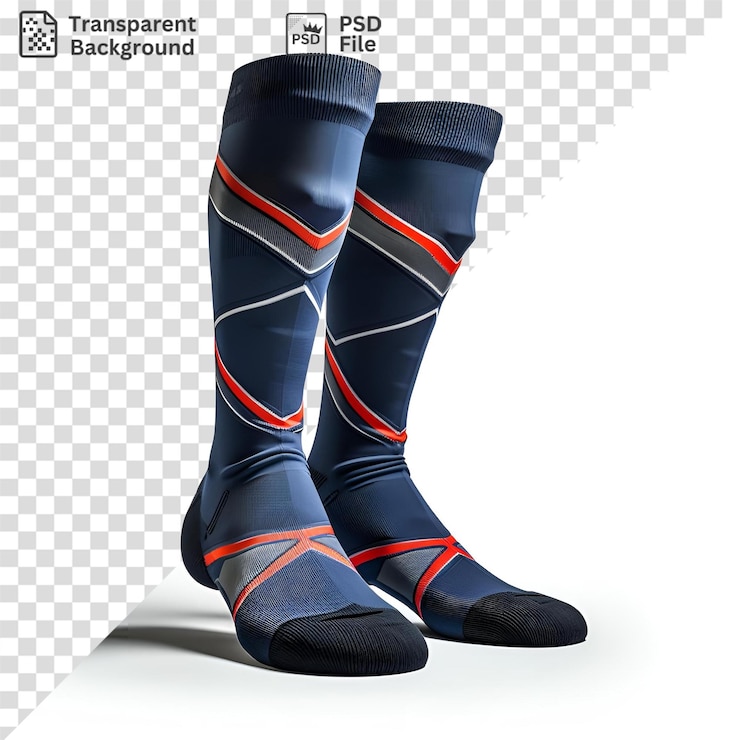 PSD calcetines increíbles en negro y azul rojo y azul y azul y negro con una sombra negra en primer plano