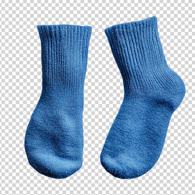 PSD calcetines de invierno de algodón azul aislados sobre fondo blanco