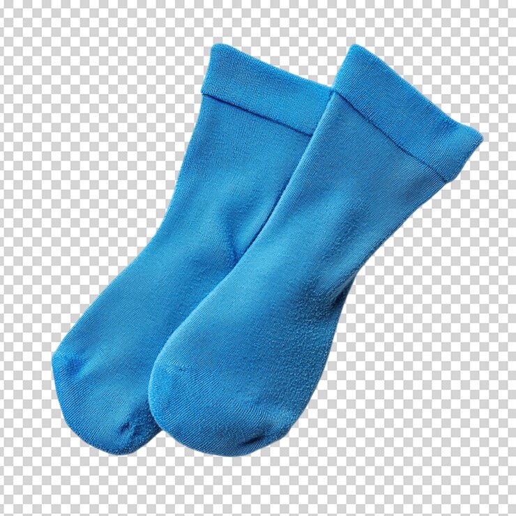PSD calcetines de invierno de algodón azul aislados sobre fondo blanco