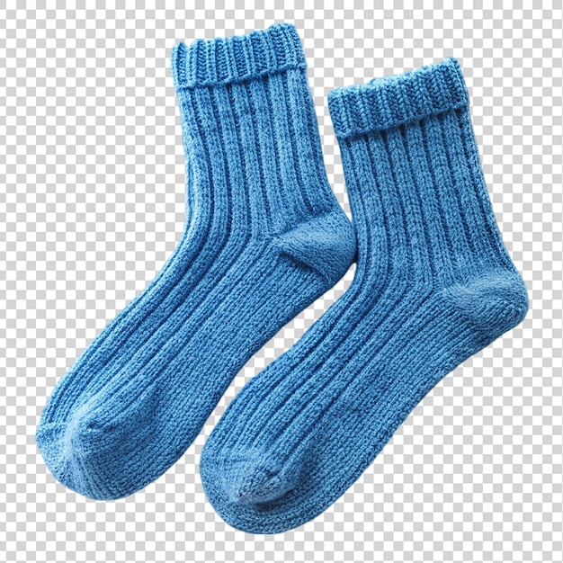 Calcetines de invierno de algodón azul aislados sobre un fondo transparente