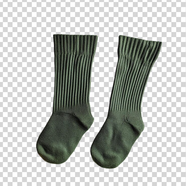 PSD calcetines de invierno de algodón verde aislados sobre un fondo transparente