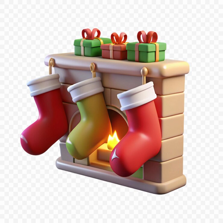 PSD calcetines de navidad en una chimenea