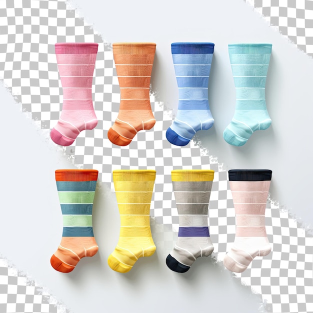 Calcetines de niños de colores contra un fondo transparente