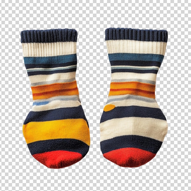 Calcetines a rayas multicolores para niños aislados sobre un fondo blanco