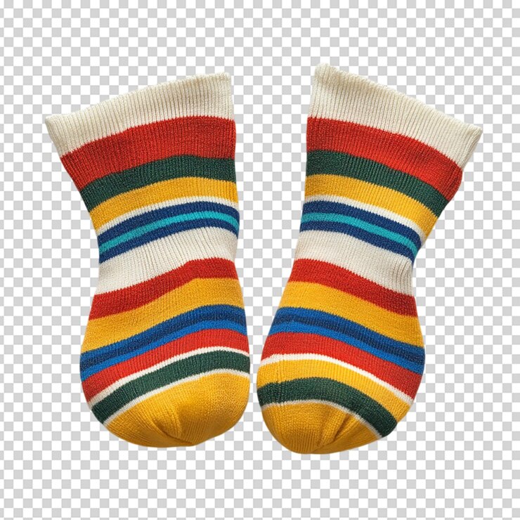 PSD calcetines a rayas multicolores para niños aislados sobre un fondo blanco