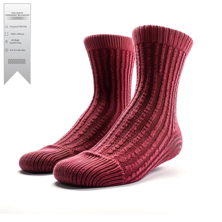 PSD calcetines de tobillo de color marrón con textura de costillas y tacón reforzado sobre un fondo transparente