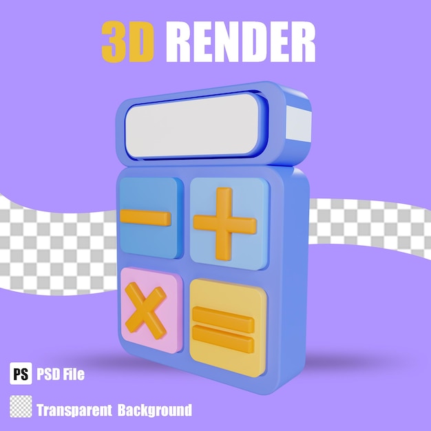 Calcolatrice 3D render 3 con sfondo trasparente
