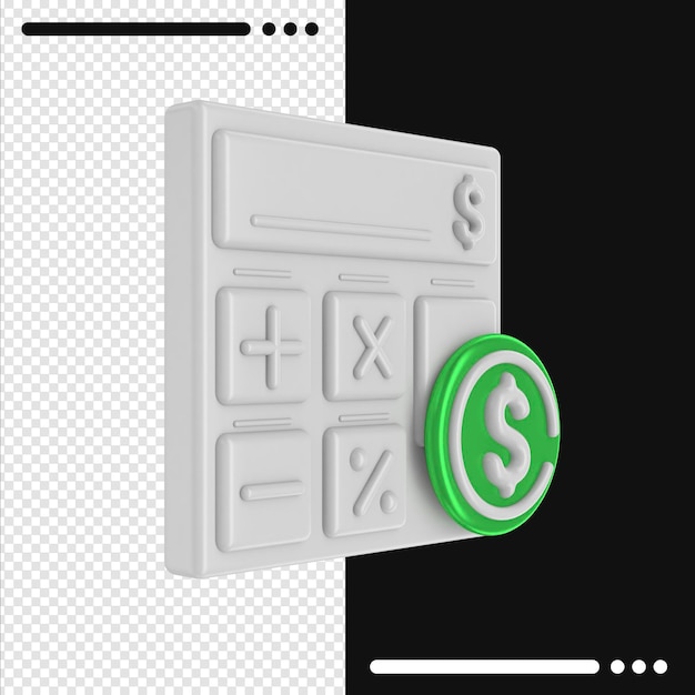 Calcolatrice e dollaro ruotati 3d nel rendering 3d