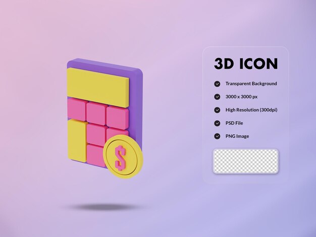 Calculadora 3d e icono de moneda de dólar 3d renderizar ilustración