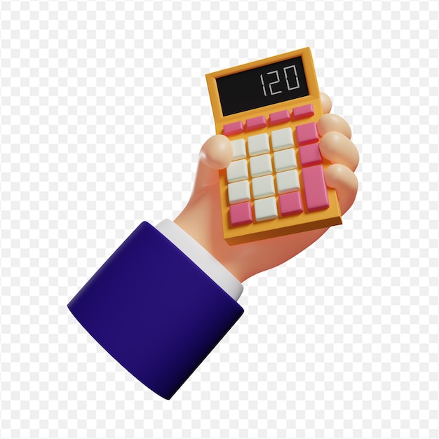 PSD calculadora 3d na mão ilustração 3d isolada