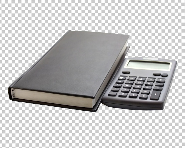 PSD calculadora de cierre del libro aislado en fondo transparente