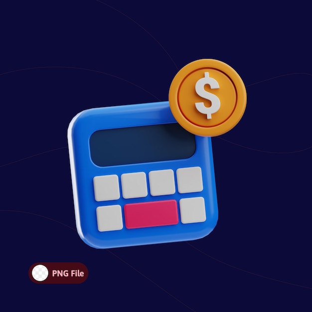 PSD calculadora de objetos de dinheiro financeiro em ilustração 3d