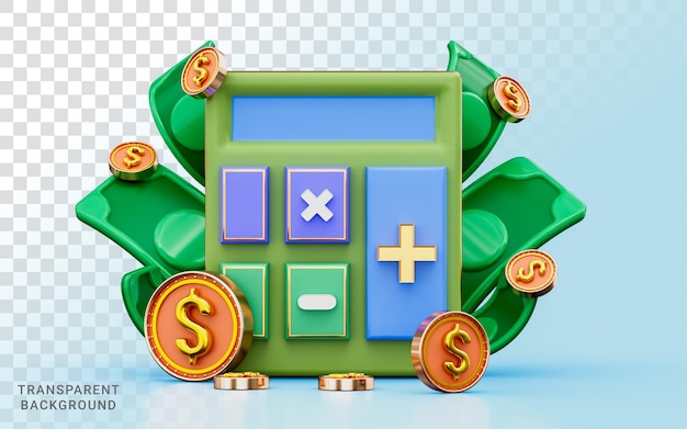 calculadora dólar moneda y nota 3d ilustración ingresos financieros ingresos y pago por negocios