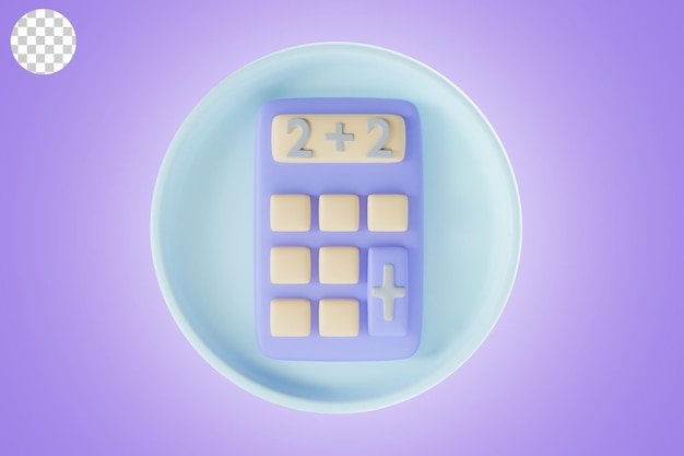 Calculadora icono de regreso a la escuela 3D Render con tema de círculo púrpura