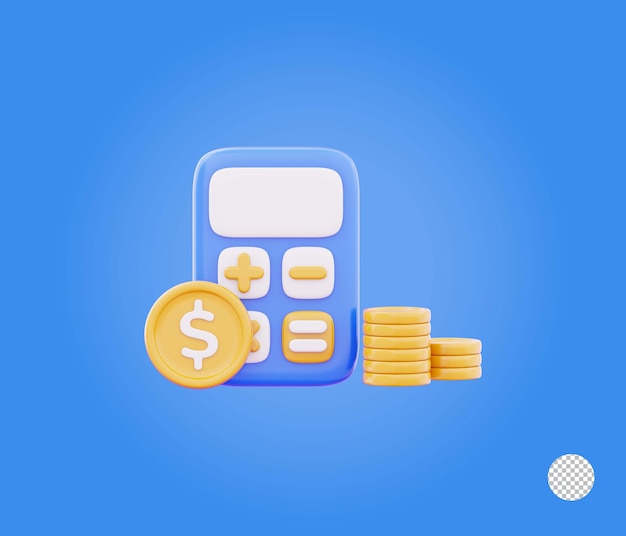 Calculadora moderna para ciência matemática e negócios com ilustração de ícone de pilha de moedas
