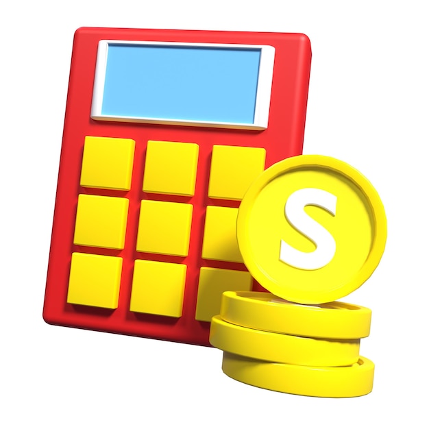 PSD calculadora y moneda icono 3d minimalista