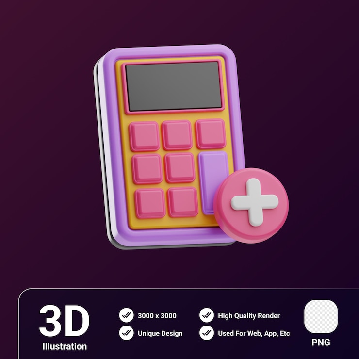 PSD calculadora de objetos de compras y comercio electrónico ilustración 3d