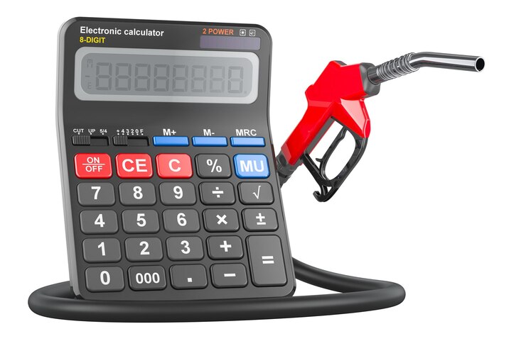 PSD calculadora con representación 3d de la boquilla de la bomba de combustible aislada sobre un fondo transparente