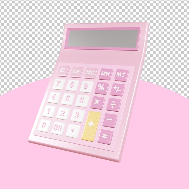 Calculadora rosa renderizada en 3D con teclado numérico