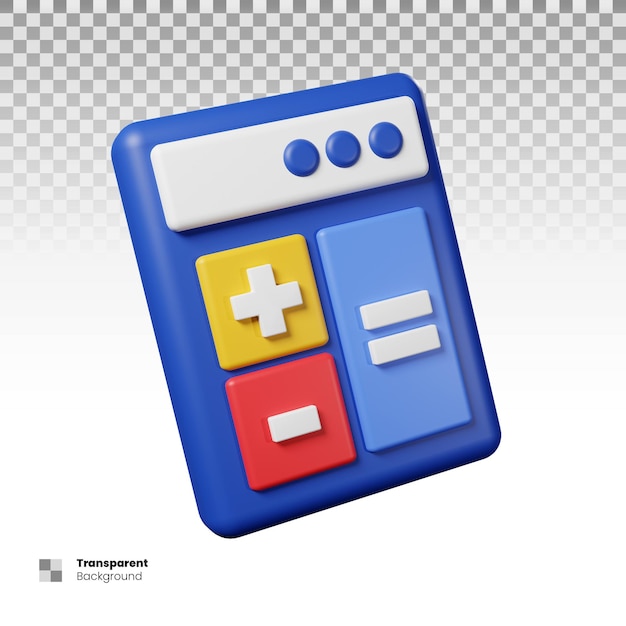PSD une calculatrice bleue avec un bouton rouge et jaune et un signe plus dessus.