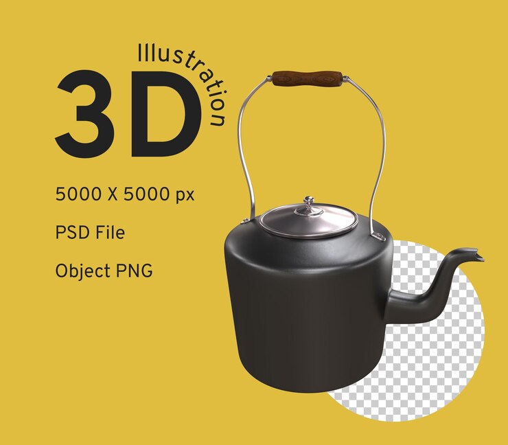 PSD caldera de té metálica de época con mango