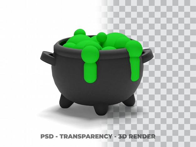 PSD caldero de bruja de halloween modelado 3d con fondo transparente