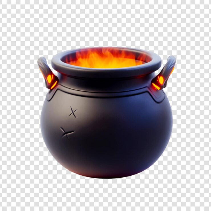 PSD caldero de brujas de halloween renderizado en 3d con cerveza hirviendo sobre un fondo transparente