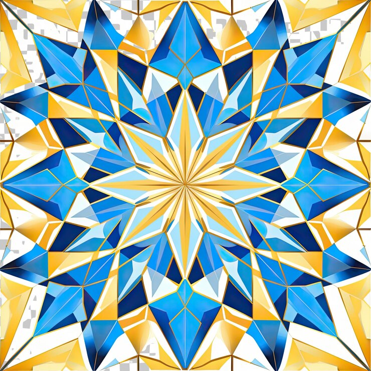 PSD caleidoscope fond abstrait couleur bleue et jaune appropriée pour les carreaux de sol et le motif en céramique