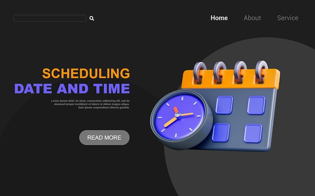 calendar with clock sign on dark background 3d render concept for schedule deadline check