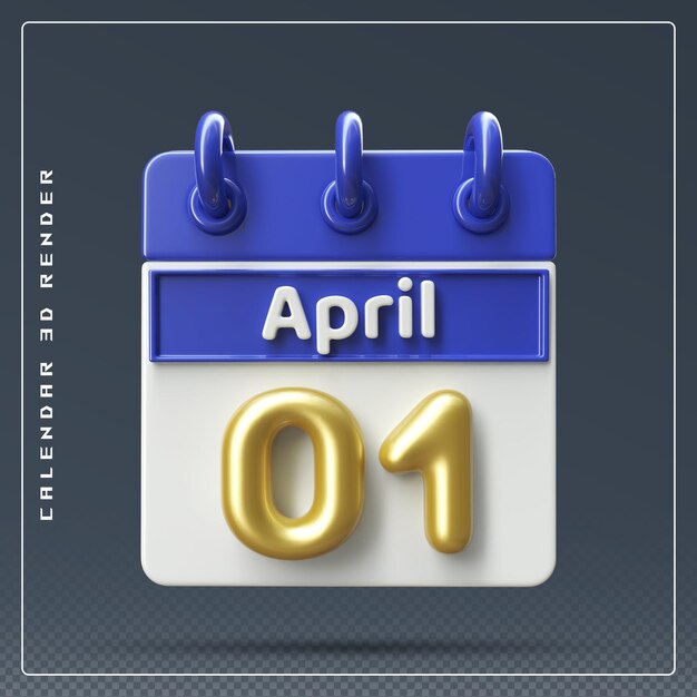 PSD calendario del 1 de abril con lista de verificación icono 3d render