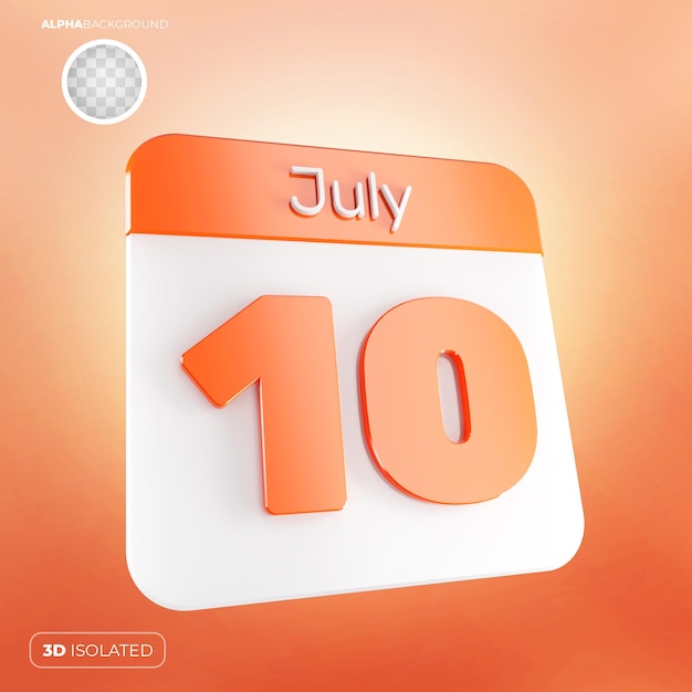 Calendario 10 de julio 3D Premium PSD