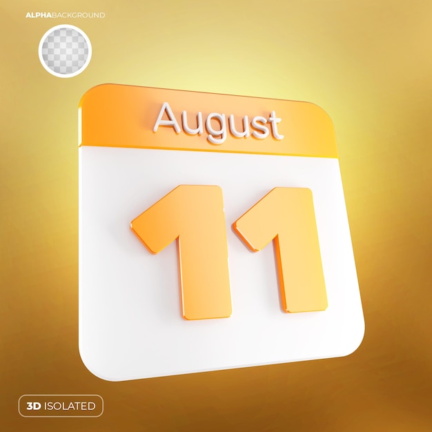 Calendário 11 de agosto 3d premium psd