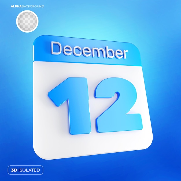 Calendário 12 de dezembro 3d premium psd