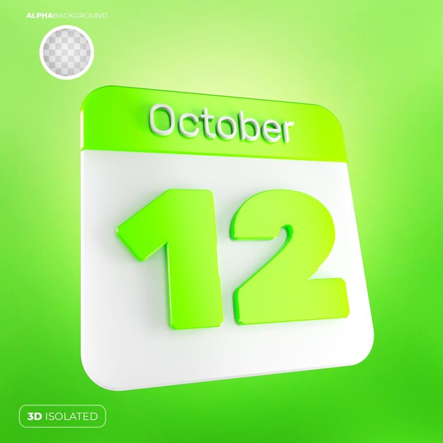 PSD calendário 12 de outubro 3d premium psd