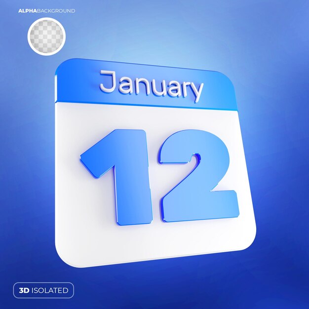 PSD calendario 12 de enero 3d premium psd