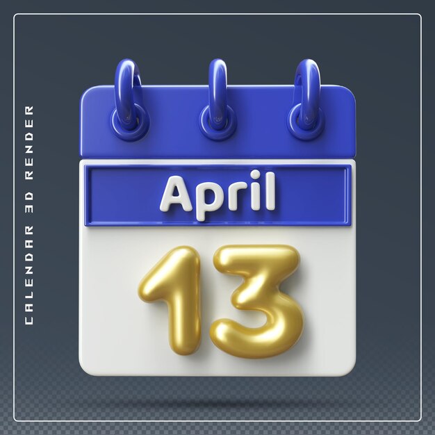 PSD calendario del 13 de abril con icono de lista de verificación 3d render