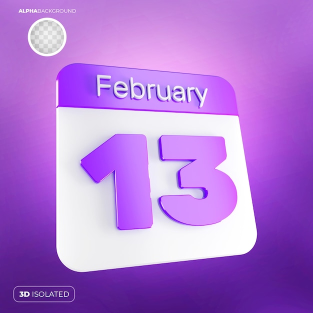 PSD calendario 13 de febrero 3d premium psd