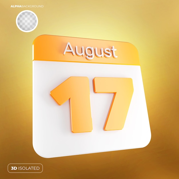 Calendário 17 de agosto 3d premium psd