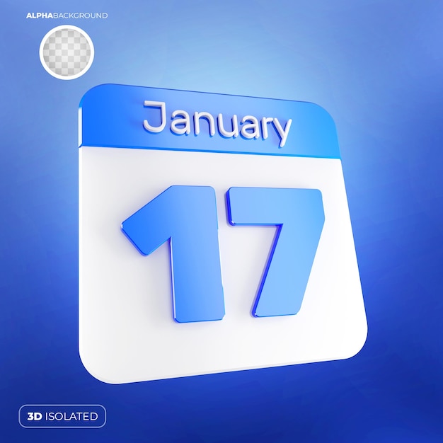 Calendário 17 de janeiro 3d premium psd