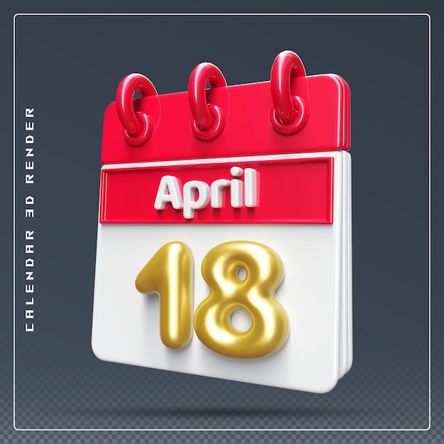 PSD calendario 18 de abril render 3d