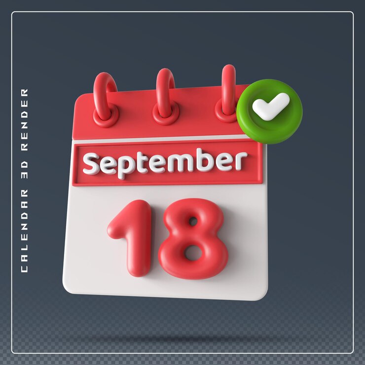 PSD calendario del 18 de septiembre con icono de lista de verificación renderizado 3d
