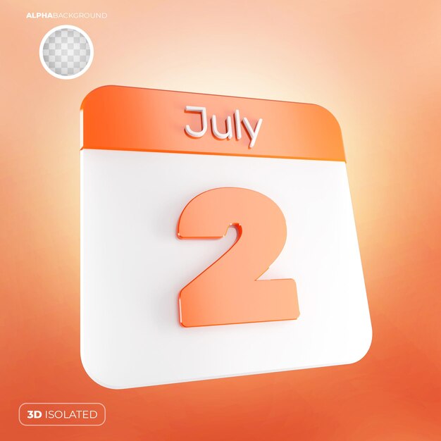 PSD calendario 2 de julio 3d premium psd