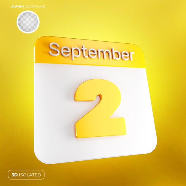 PSD calendario 2 de septiembre 3d premium psd