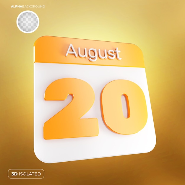 Calendario 20 de agosto 3d premium psd