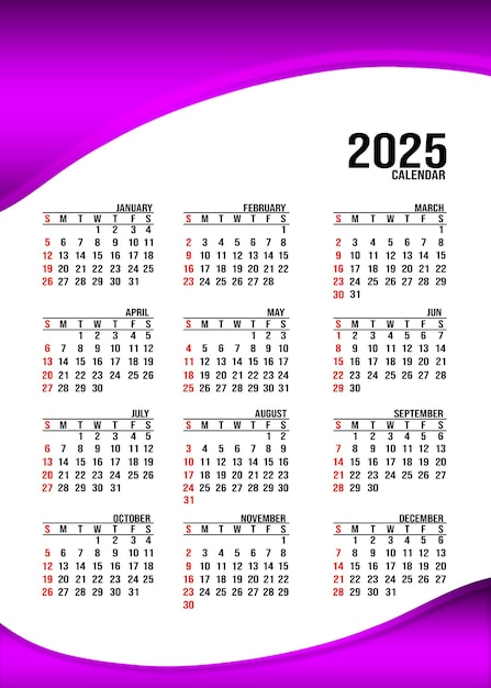 PSD calendario 2025 diseño vectorial anual